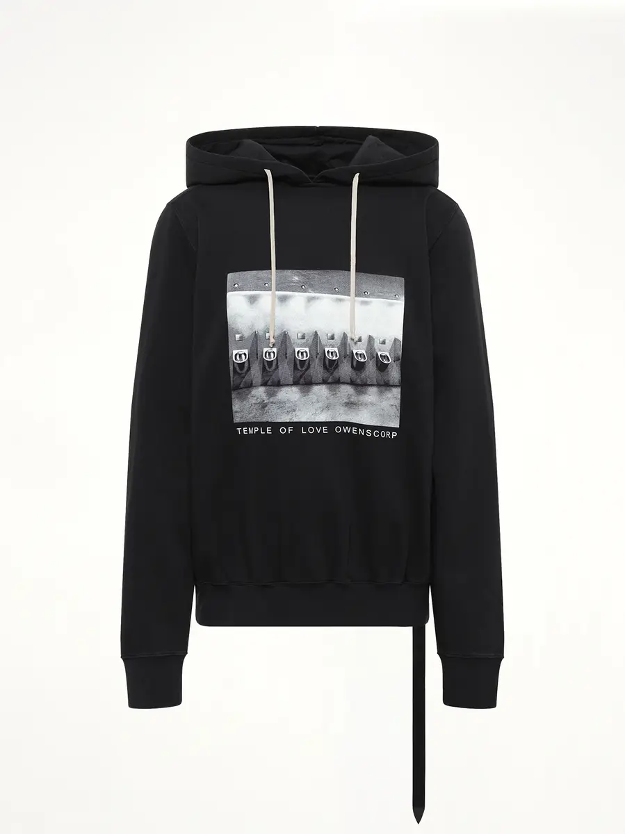 RICK OWENS DRKSHDW Urinal Oversized Hoodie in Black/milk | Thumbnail 2