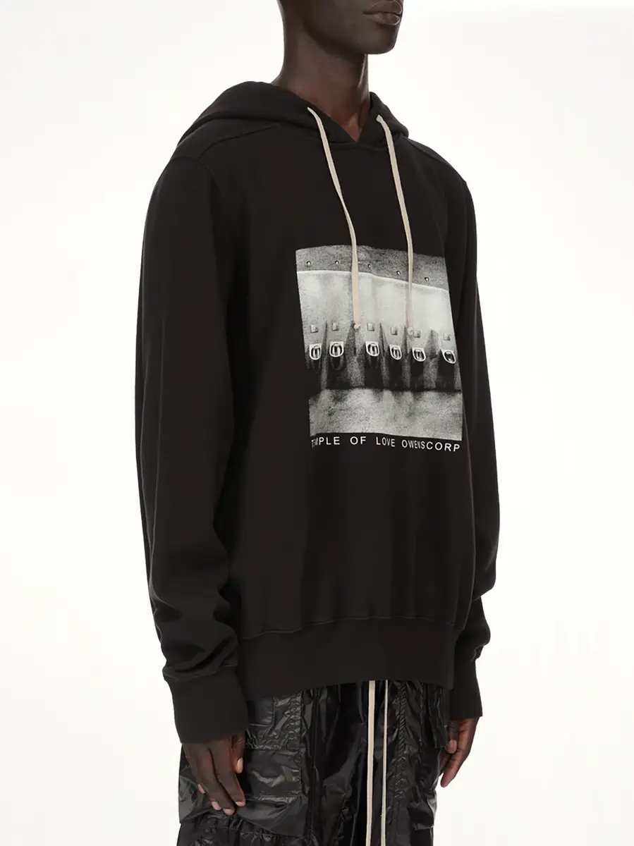 RICK OWENS DRKSHDW Urinal Oversized Hoodie in Black/milk | Thumbnail 3