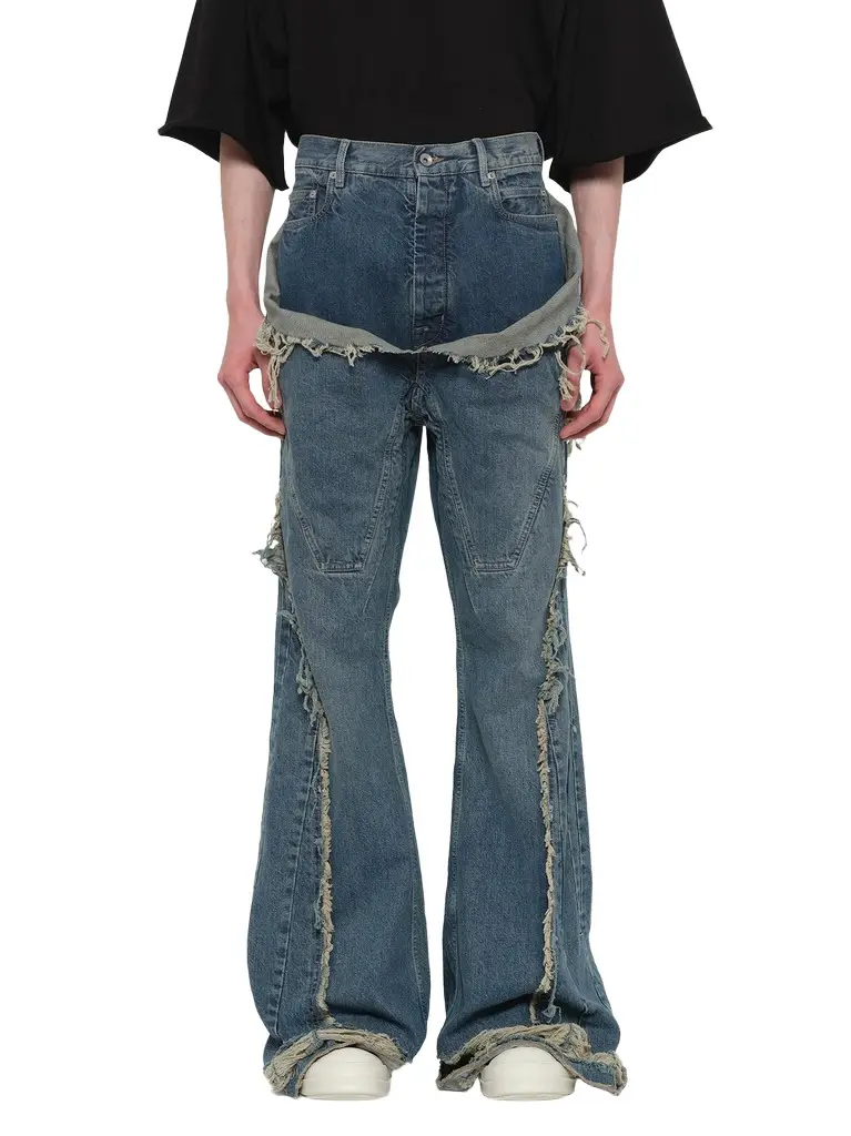 RICK OWENS DRKSHDW Slivered Bootcut in Washed Indigo
