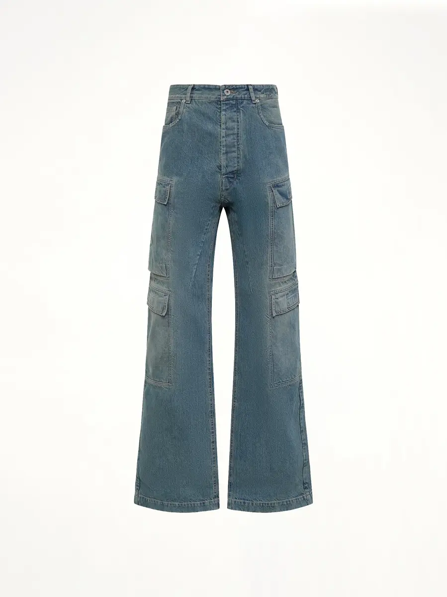 RICK OWENS DRKSHDW Double Cargo Jeans in Washed Indigo | Thumbnail 2