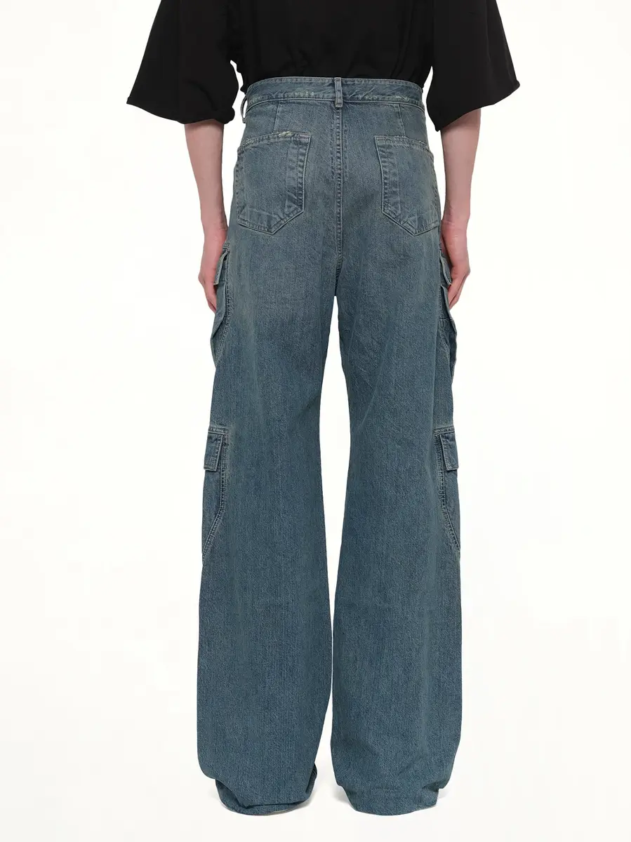 RICK OWENS DRKSHDW Double Cargo Jeans in Washed Indigo | Thumbnail 5
