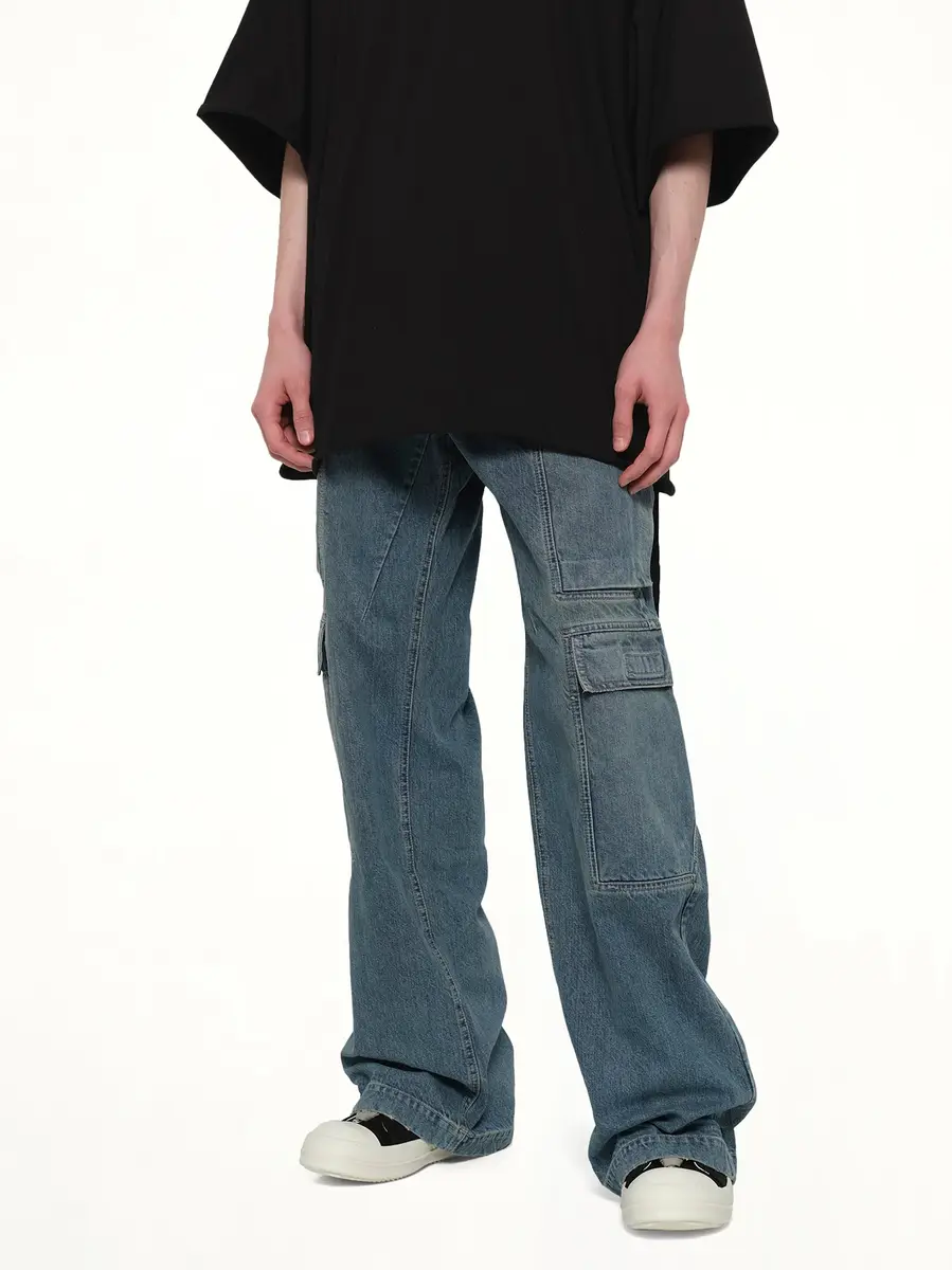 RICK OWENS DRKSHDW Double Cargo Jeans in Washed Indigo | Thumbnail 6