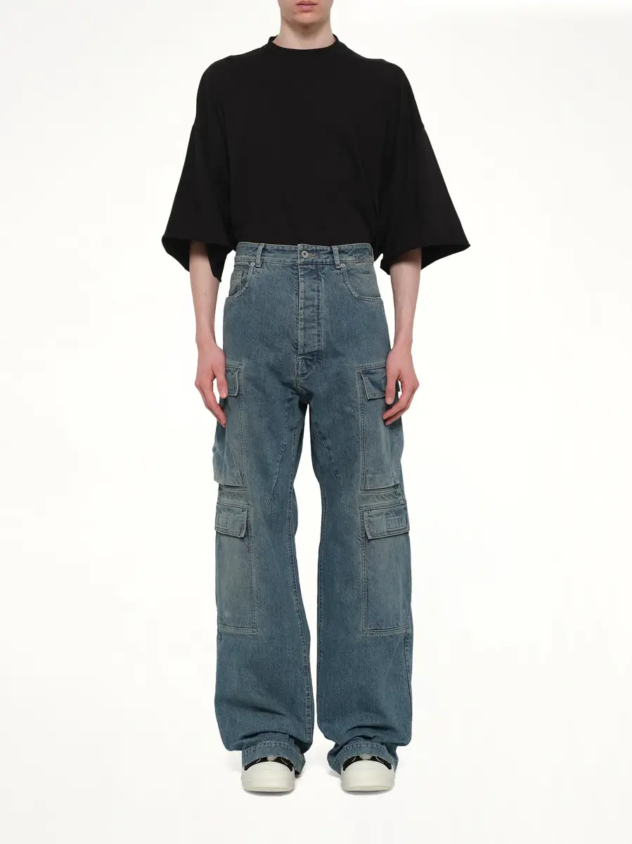 RICK OWENS DRKSHDW Double Cargo Jeans in Washed Indigo | Thumbnail 7