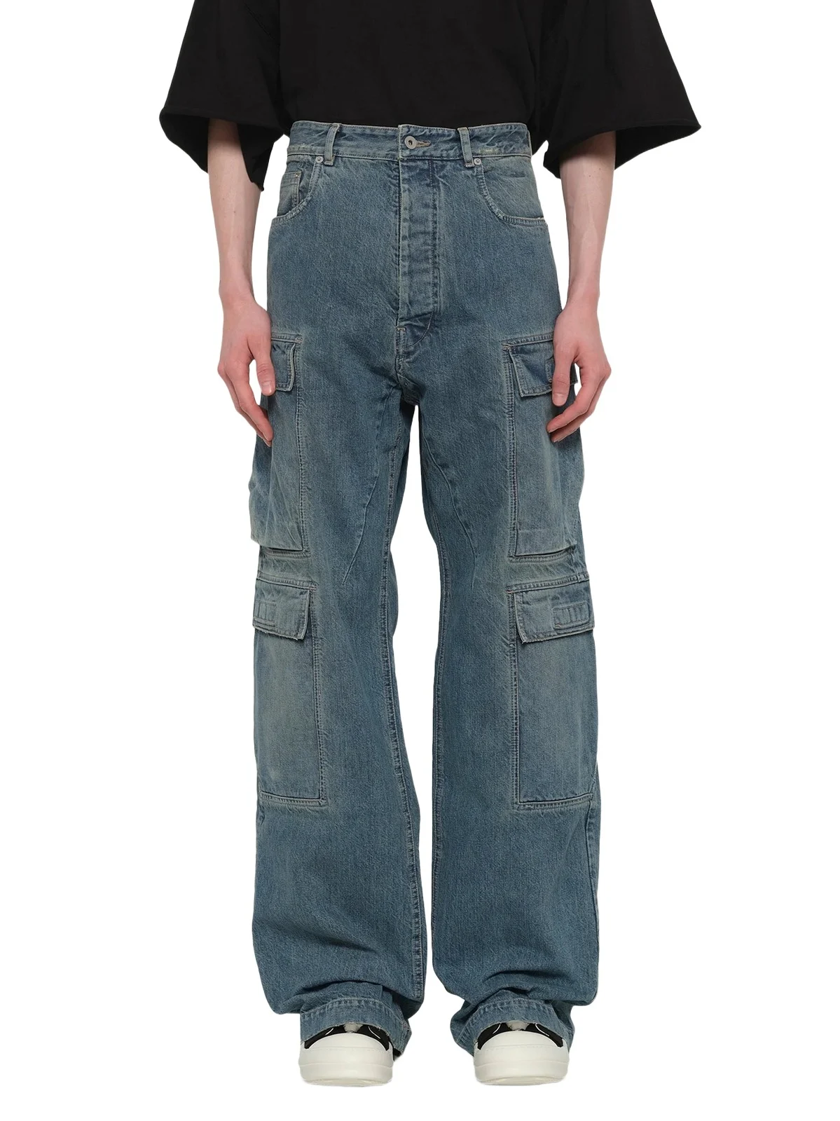 RICK OWENS DRKSHDW Double Cargo Jeans in Washed Indigo