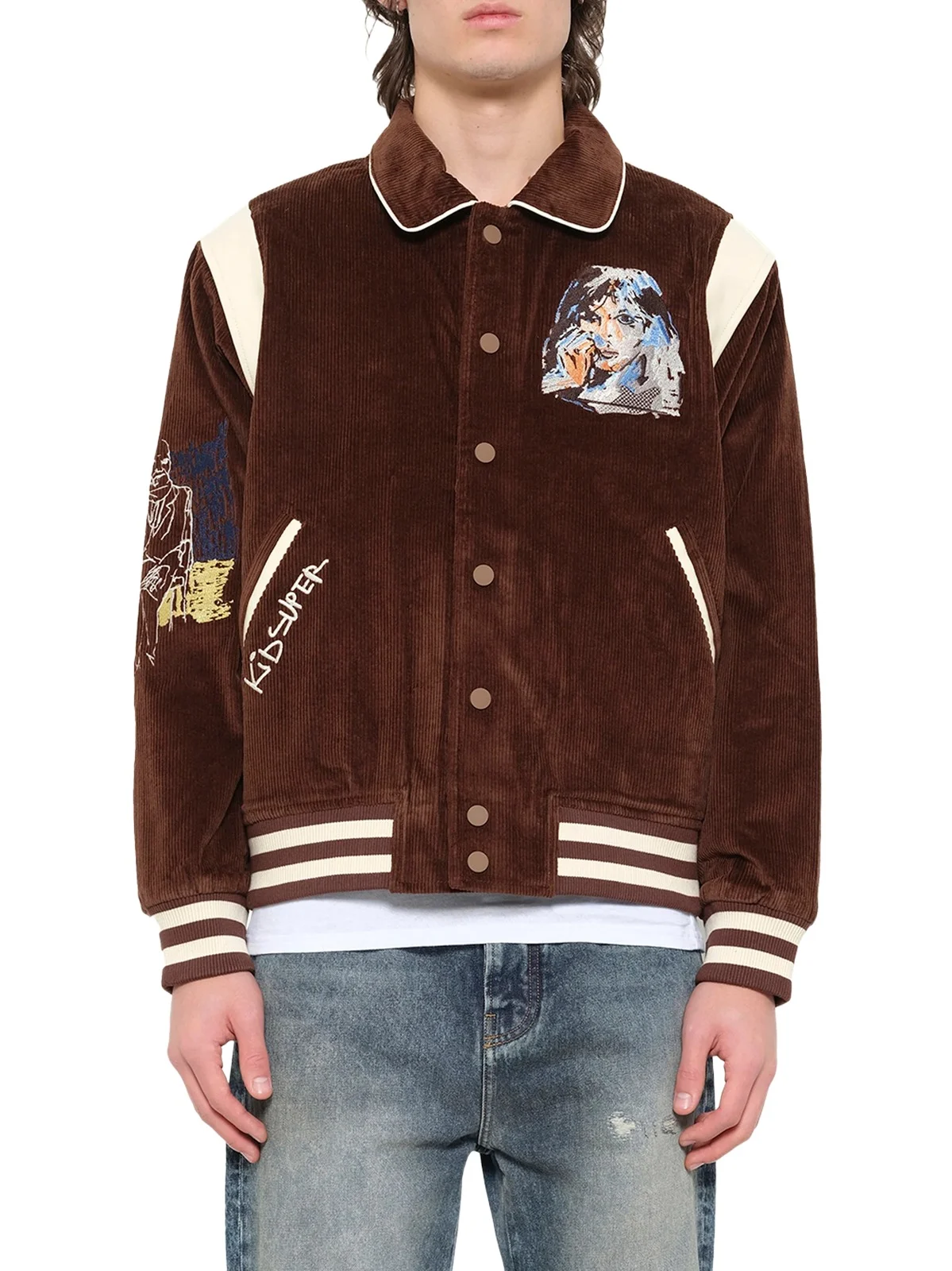 KidSuper Washed Corduroy Embroidered Faces Jacket