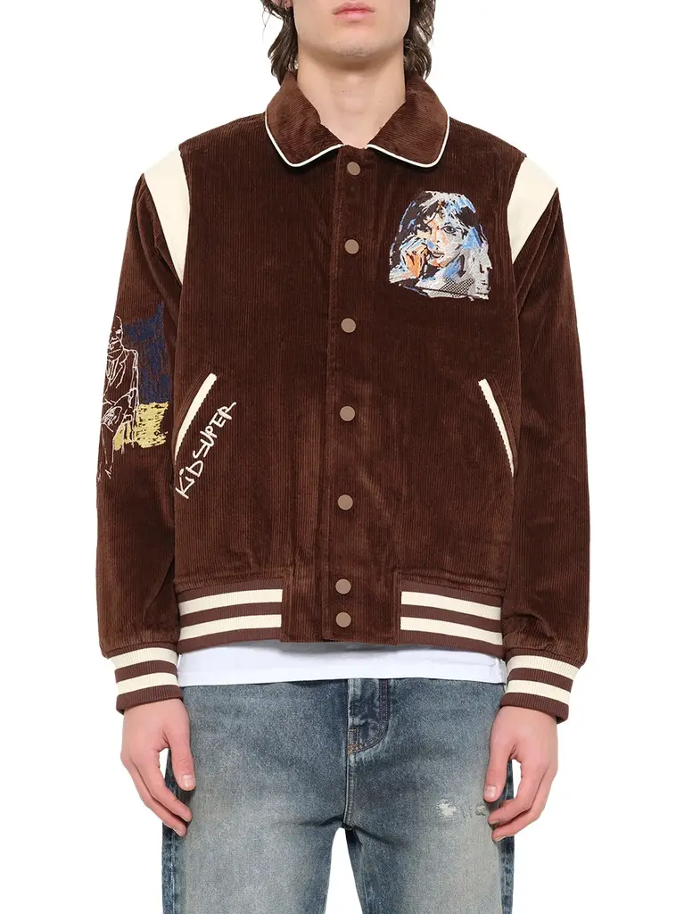 Washed Corduroy Embroidered Faces Jacket Washed Corduroy Embroidered Faces Jacket