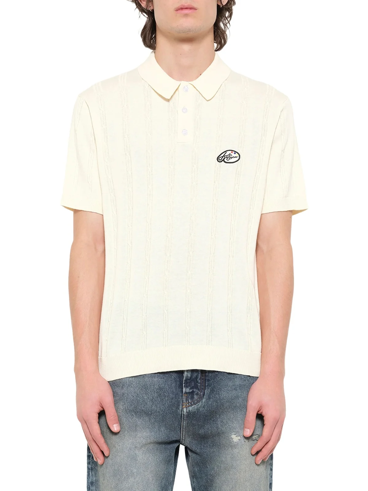 Painters Logo Knit Polo in Cream