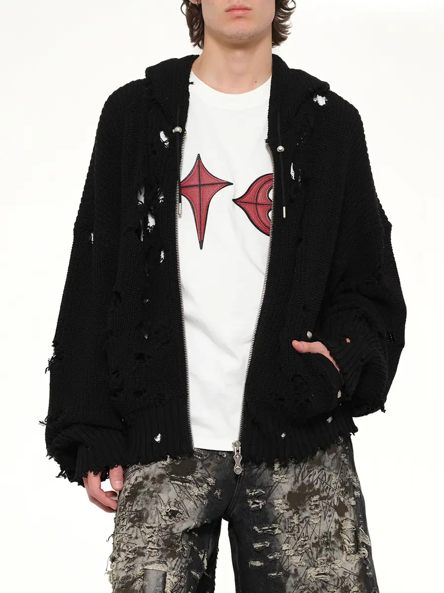 THUG CLUB TC Destroyed Knit Zip-up Hoodie | Thumbnail 6 THUG CLUB TC Destroyed Knit Zip-up Hoodie | Thumbnail 6