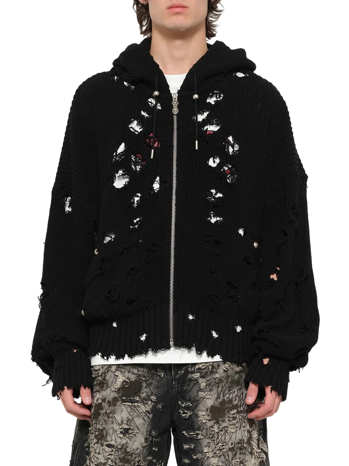 THUG CLUB TC Destroyed Knit Zip-up Hoodie