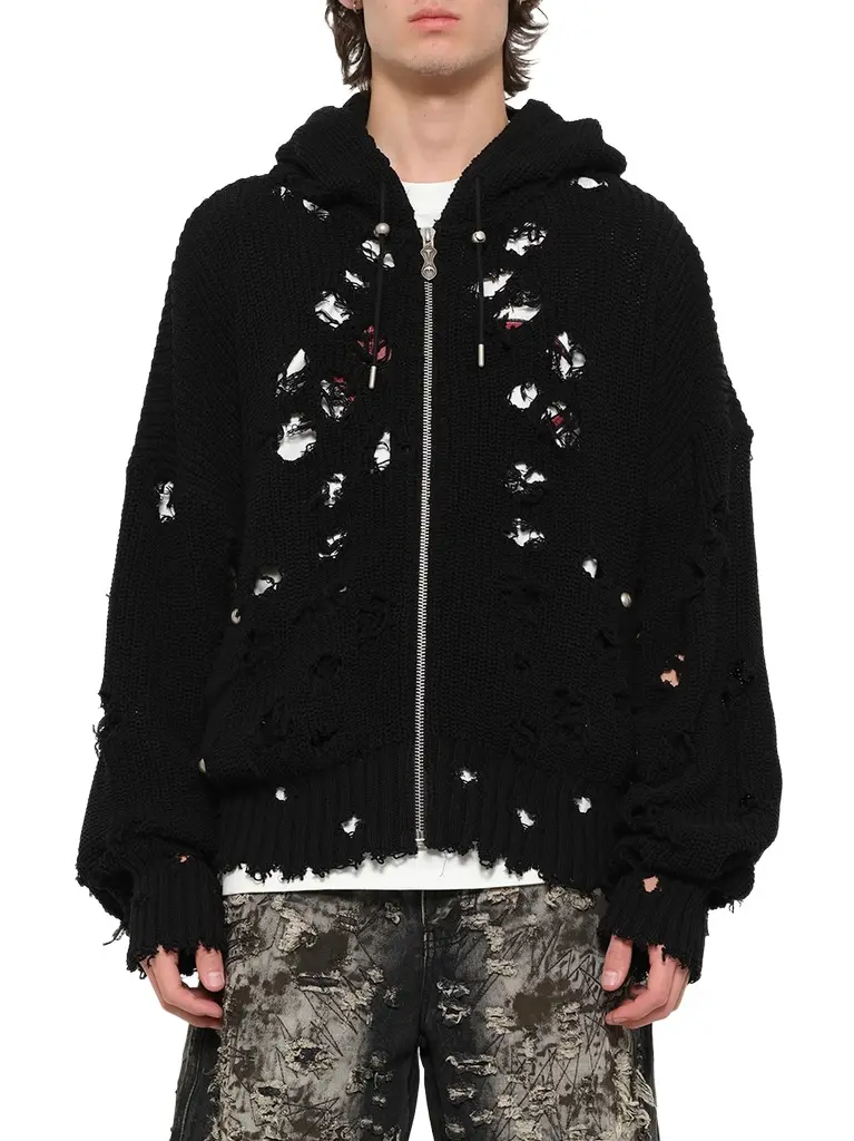 THUG CLUB TC Destroyed Knit Zip-up Hoodie