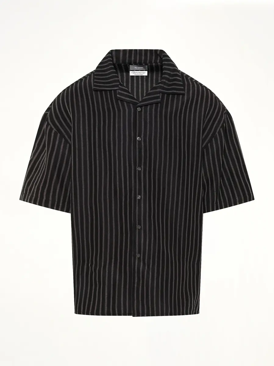Willy Chavarria Camp Collar SS Shirt in Black/white Stripe | Thumbnail 2 Willy Chavarria Camp Collar SS Shirt in Black/white Stripe | Thumbnail 2