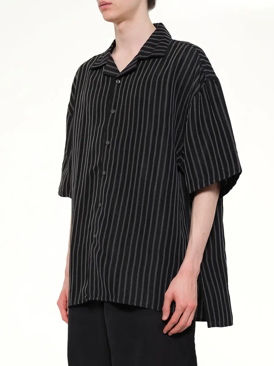 Willy Chavarria Camp Collar SS Shirt in Black/white Stripe | Thumbnail 3 Willy Chavarria Camp Collar SS Shirt in Black/white Stripe | Thumbnail 3