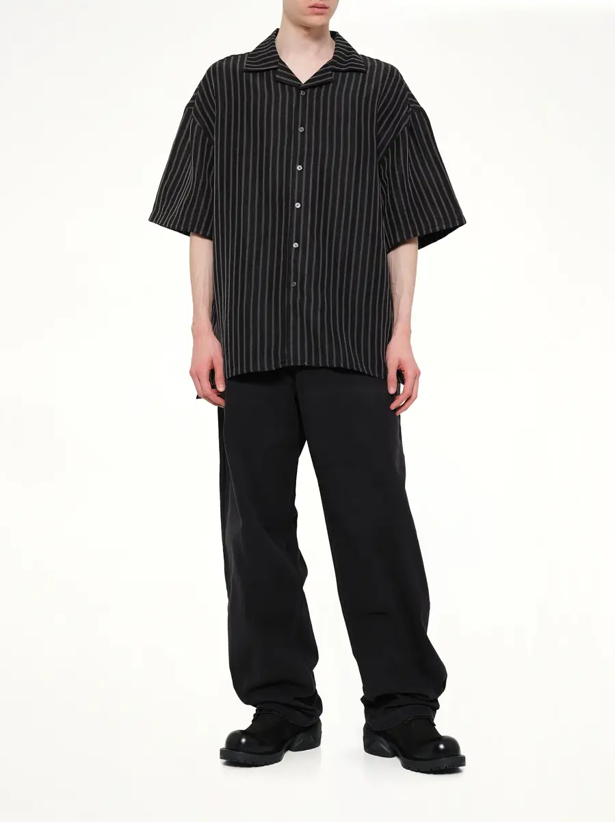 Willy Chavarria Camp Collar SS Shirt in Black/white Stripe | Thumbnail 4 Willy Chavarria Camp Collar SS Shirt in Black/white Stripe | Thumbnail 4