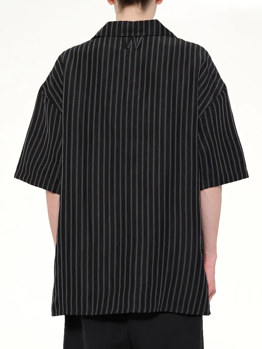 Willy Chavarria Camp Collar SS Shirt in Black/white Stripe | Thumbnail 5 Willy Chavarria Camp Collar SS Shirt in Black/white Stripe | Thumbnail 5