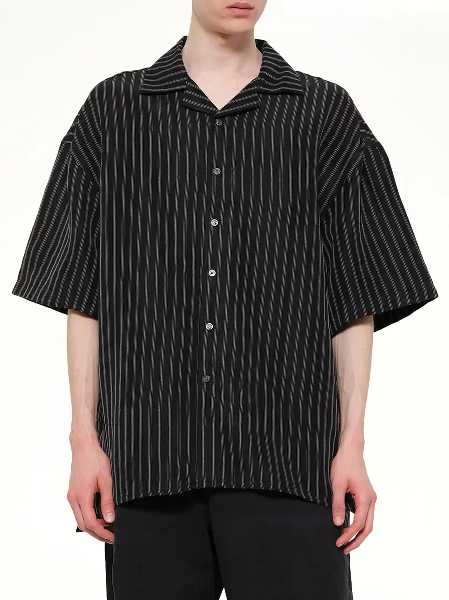 Willy Chavarria Camp Collar SS Shirt in Black/white Stripe | Thumbnail 6 Willy Chavarria Camp Collar SS Shirt in Black/white Stripe | Thumbnail 6