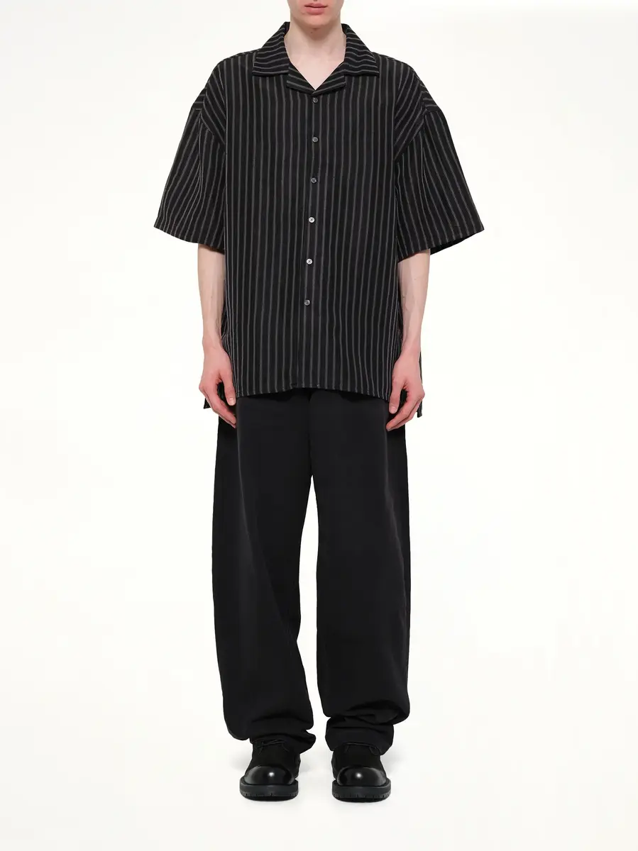 Willy Chavarria Camp Collar SS Shirt in Black/white Stripe | Thumbnail 7 Willy Chavarria Camp Collar SS Shirt in Black/white Stripe | Thumbnail 7
