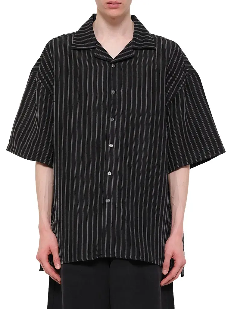 Willy Chavarria Camp Collar SS Shirt in Black/white Stripe