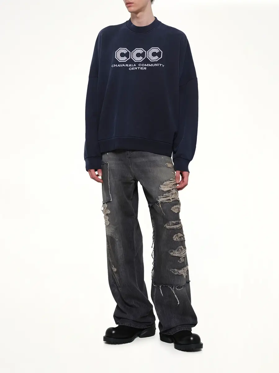 Willy Chavarria "Ccc" Hooligan Sweatshirt in Peacoat | Thumbnail 4