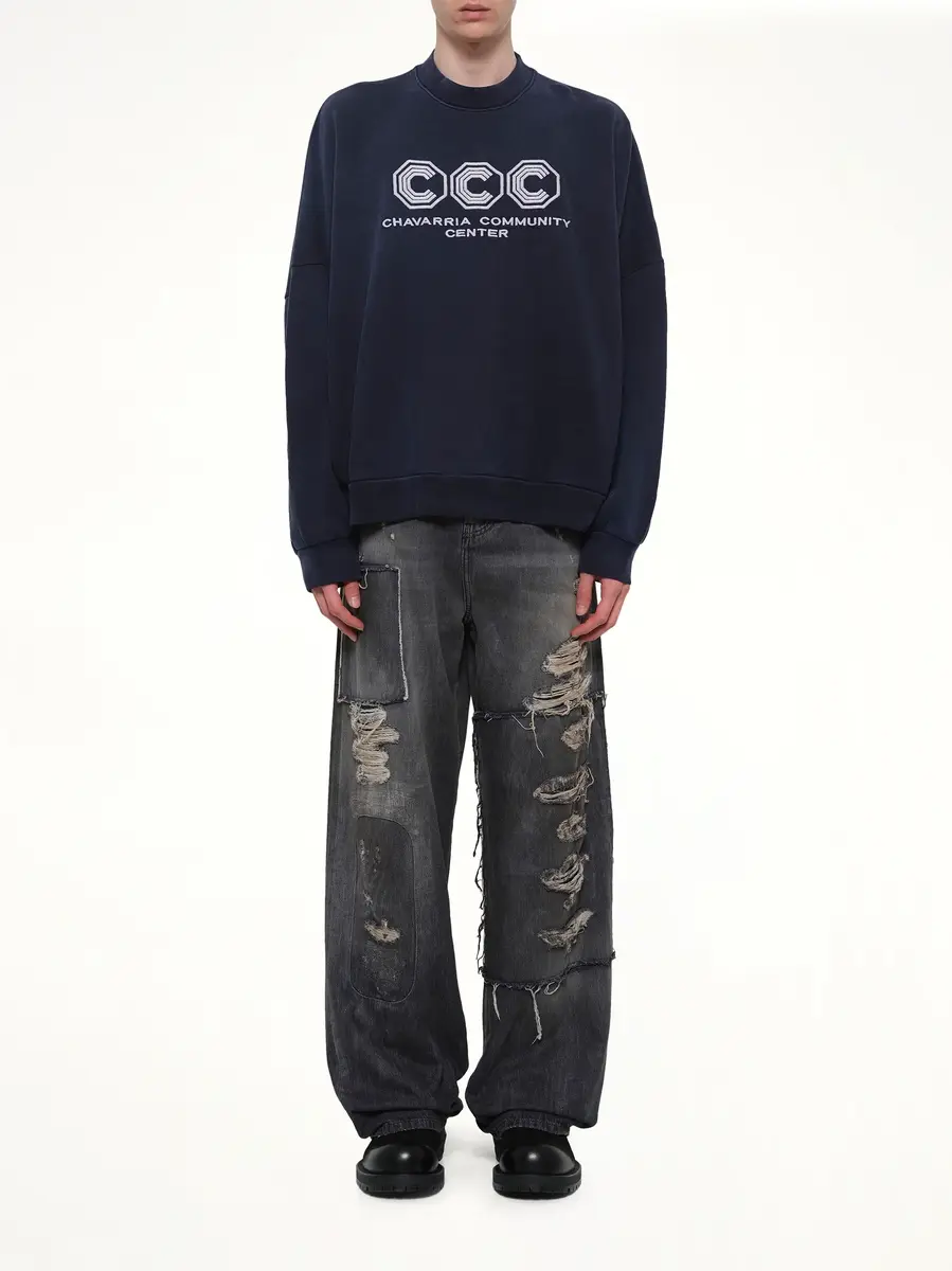 Willy Chavarria "Ccc" Hooligan Sweatshirt in Peacoat | Thumbnail 7