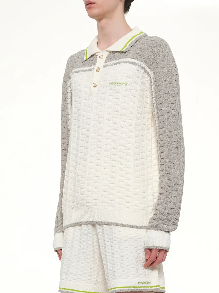 Casablanca Tennis Boucle Long Sleeve Polo Shirt | Thumbnail 3 Casablanca Tennis Boucle Long Sleeve Polo Shirt | Thumbnail 3