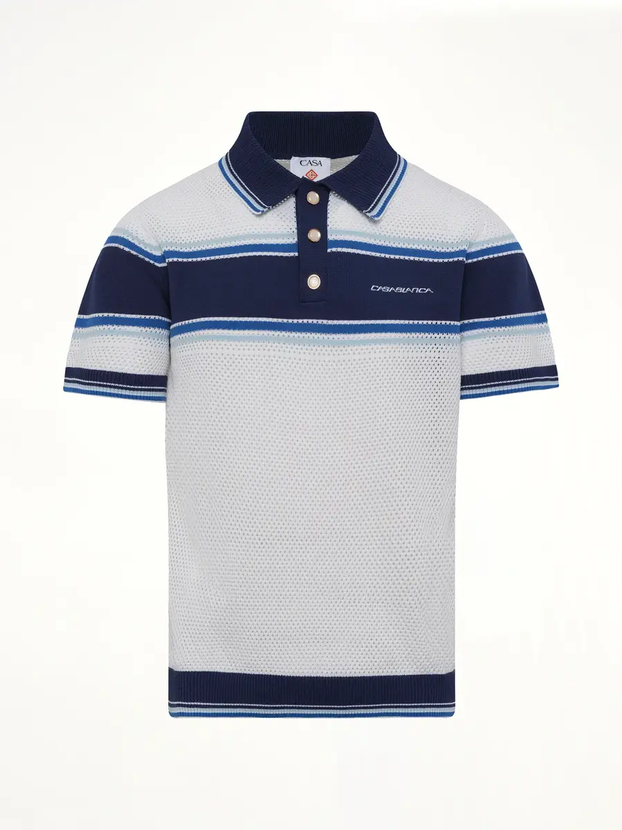 Casablanca Mesh Stripe Polo in Navy/white | Thumbnail 2 Casablanca Mesh Stripe Polo in Navy/white | Thumbnail 2