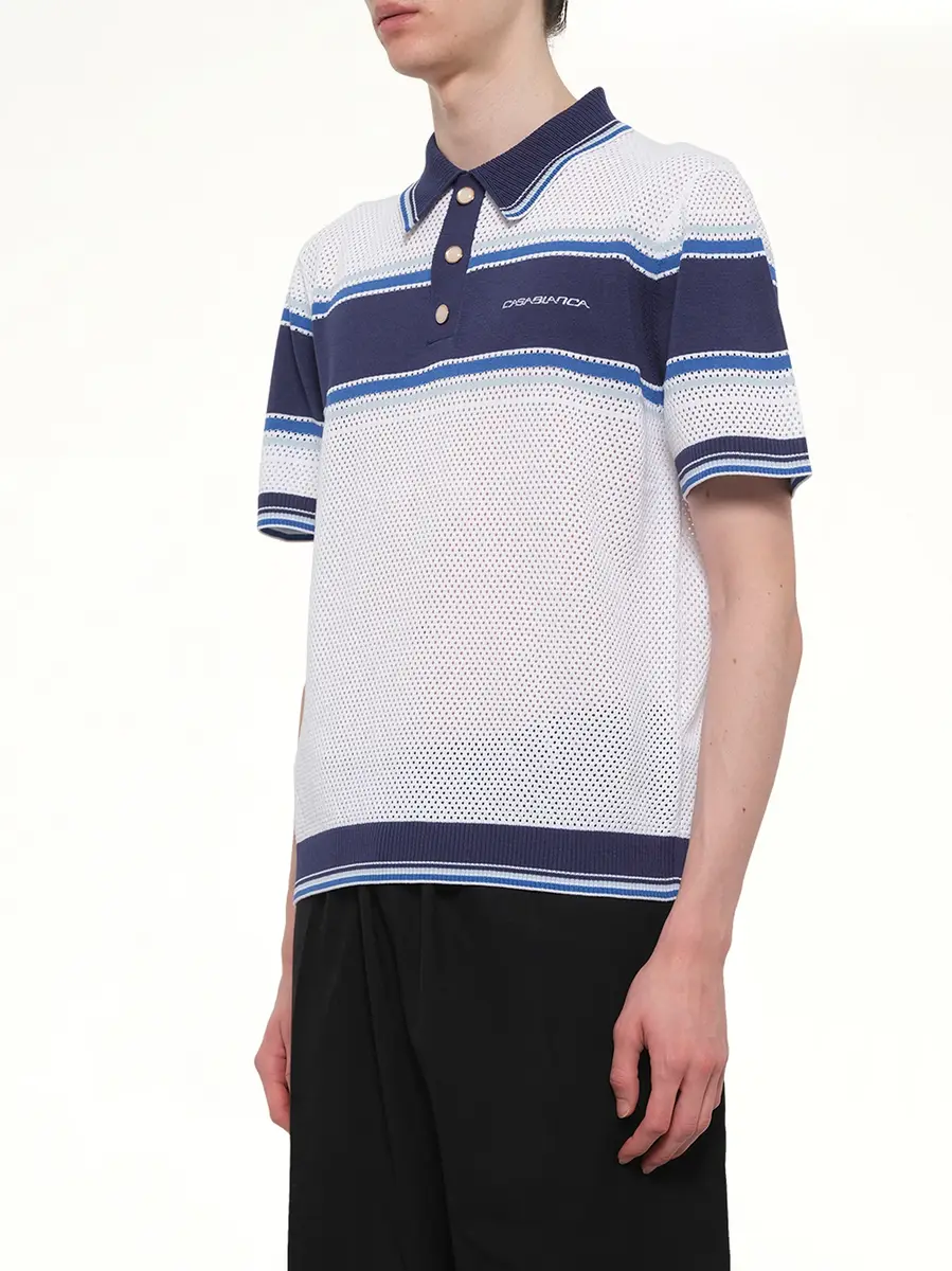 Casablanca Mesh Stripe Polo in Navy/white | Thumbnail 3 Casablanca Mesh Stripe Polo in Navy/white | Thumbnail 3