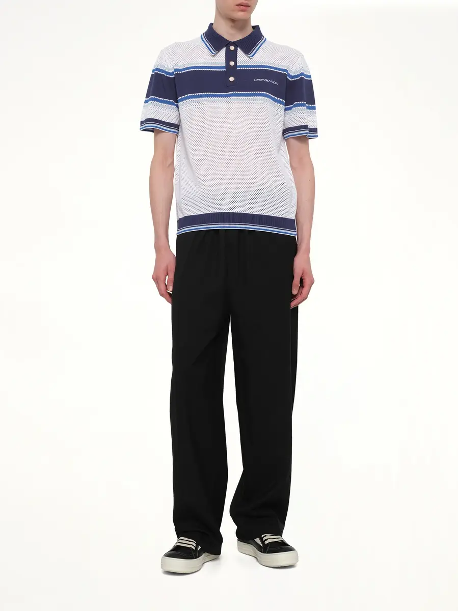 Casablanca Mesh Stripe Polo in Navy/white | Thumbnail 4 Casablanca Mesh Stripe Polo in Navy/white | Thumbnail 4