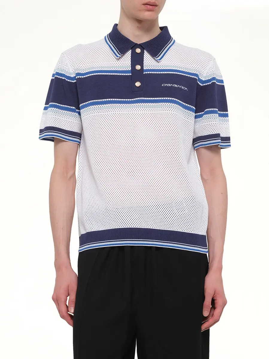 Casablanca Mesh Stripe Polo in Navy/white | Thumbnail 6 Casablanca Mesh Stripe Polo in Navy/white | Thumbnail 6