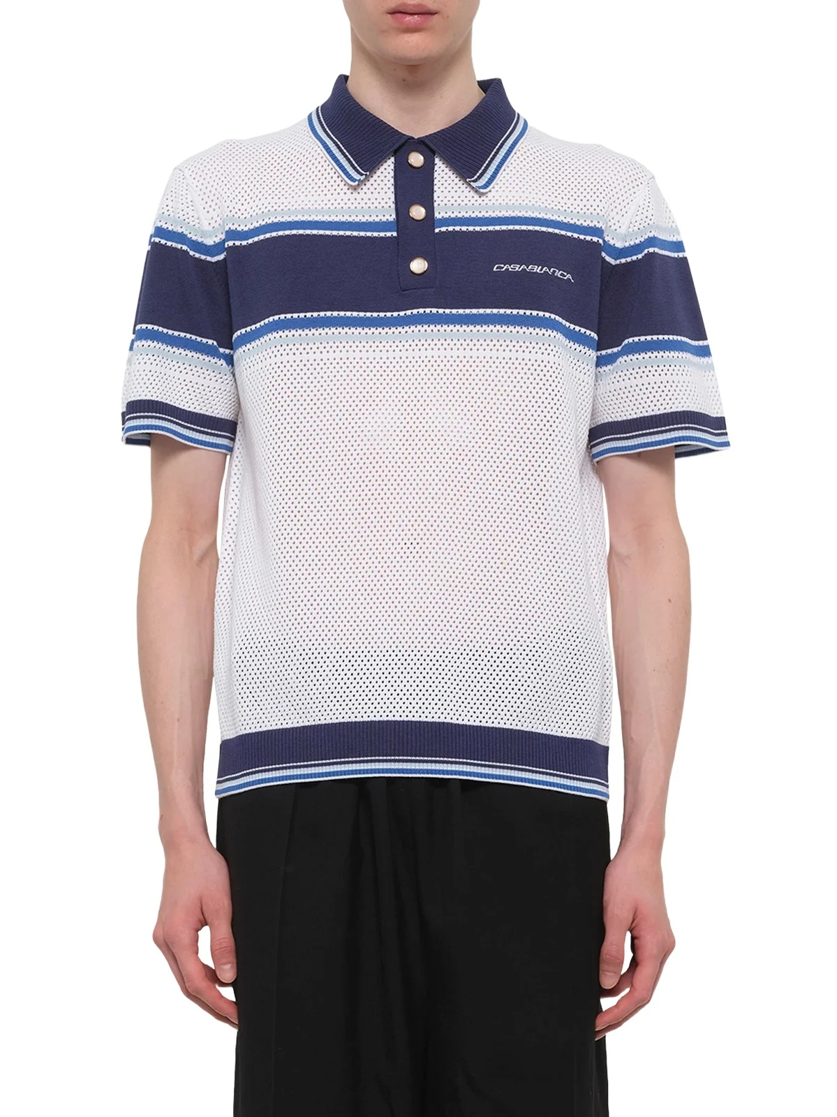 Casablanca Mesh Stripe Polo in Navy/white