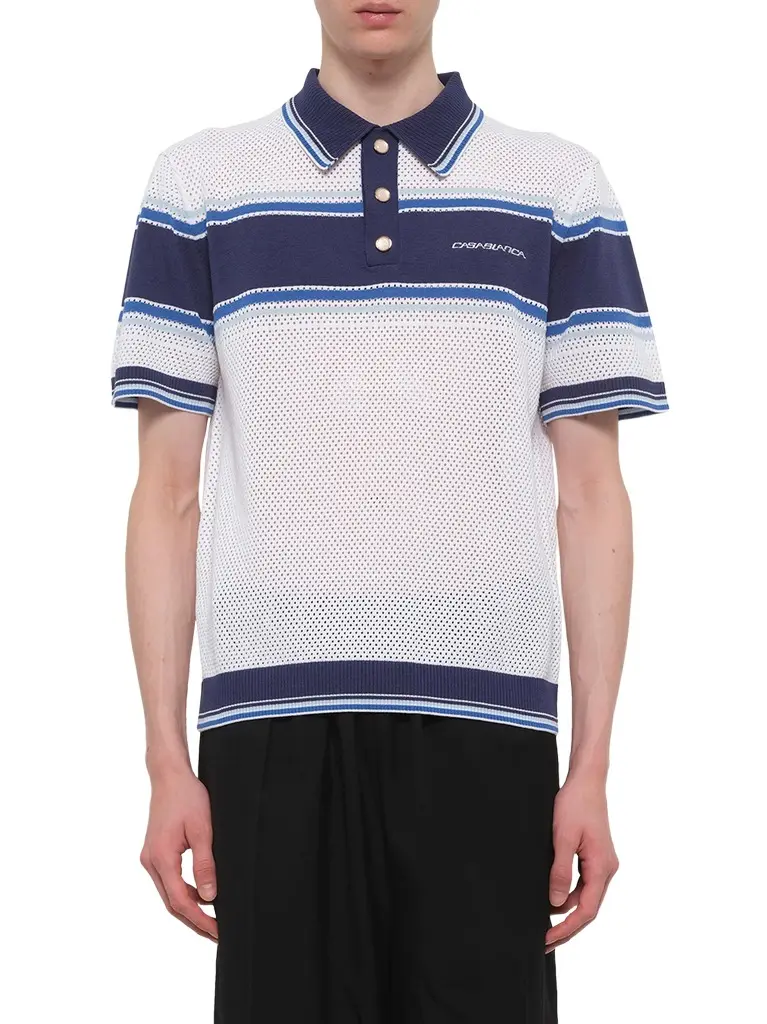 Casablanca Mesh Stripe Polo in Navy/white