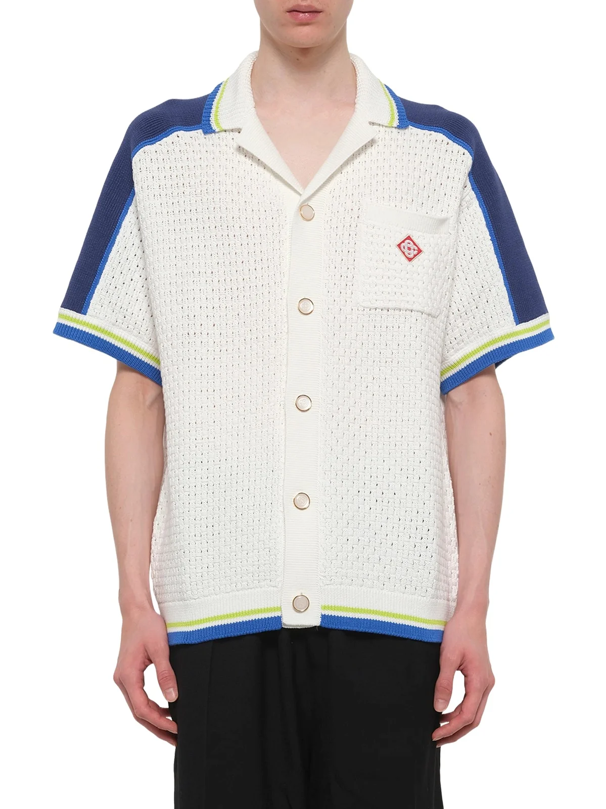 Casablanca Crochet Shirt in Navy/white