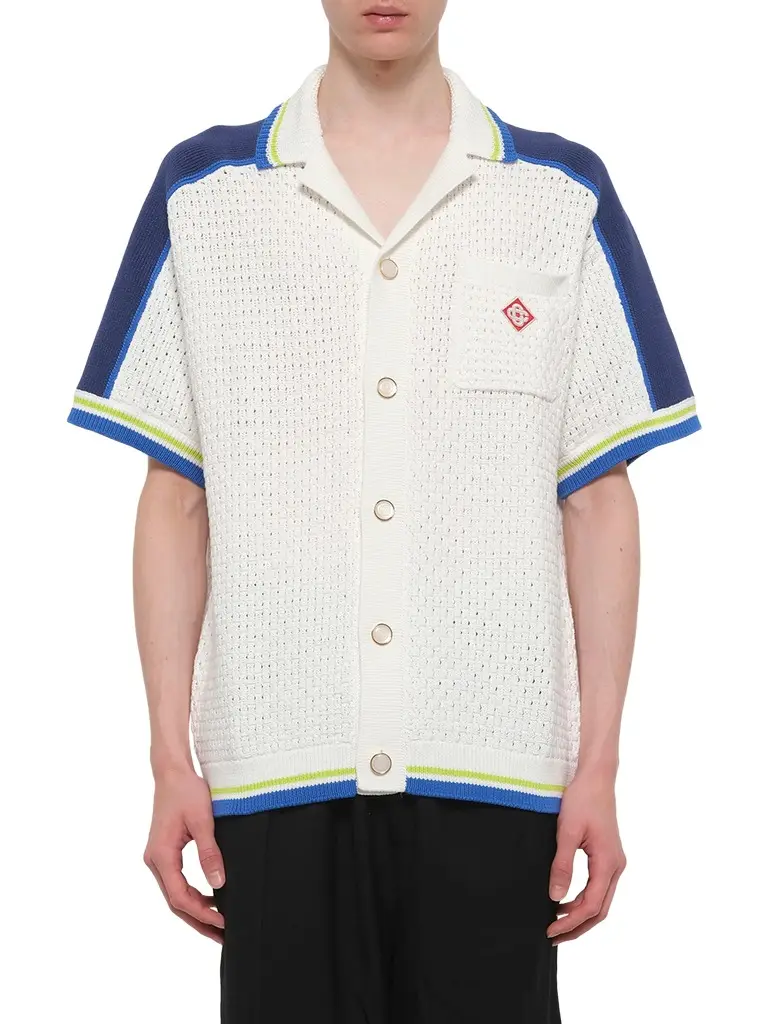 Casablanca Crochet Shirt in Navy/white