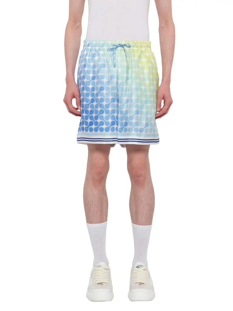 Casablanca Tennis Tile Silk Shorts in Multicolour