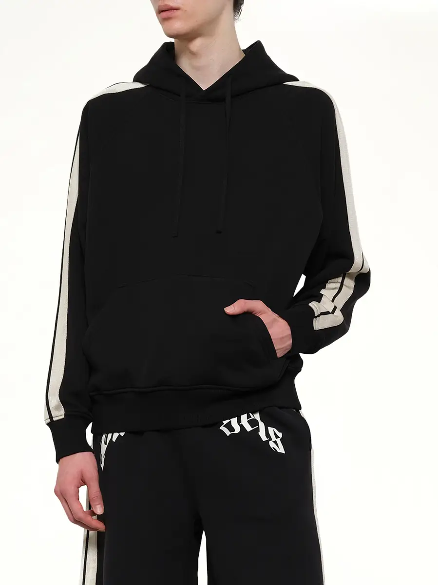 Palm Angels Back Curved Logo Track Hoodie in Black/off White | Thumbnail 6