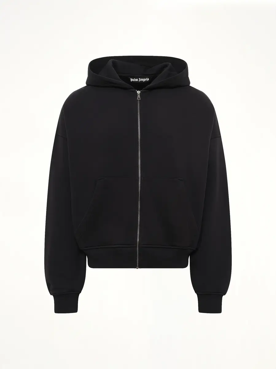 Palm Angels Back Curved Logo Zip Hoodie in Black/off White | Thumbnail 2 Palm Angels Back Curved Logo Zip Hoodie in Black/off White | Thumbnail 2