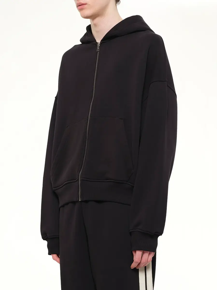 Palm Angels Back Curved Logo Zip Hoodie in Black/off White | Thumbnail 3 Palm Angels Back Curved Logo Zip Hoodie in Black/off White | Thumbnail 3
