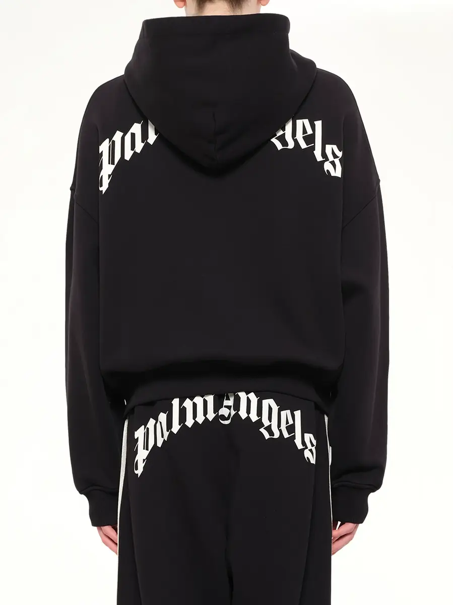 Palm Angels Back Curved Logo Zip Hoodie in Black/off White | Thumbnail 5 Palm Angels Back Curved Logo Zip Hoodie in Black/off White | Thumbnail 5