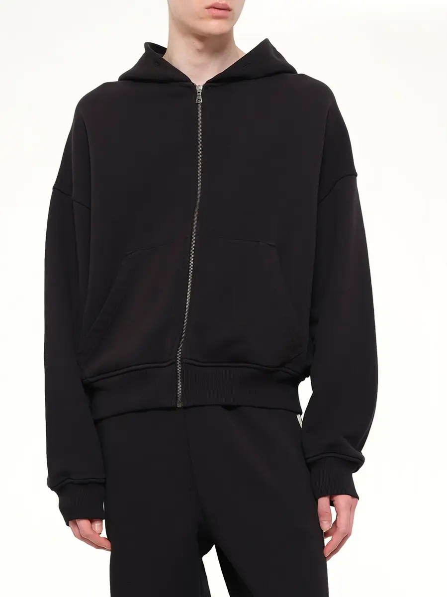 Palm Angels Back Curved Logo Zip Hoodie in Black/off White | Thumbnail 6 Palm Angels Back Curved Logo Zip Hoodie in Black/off White | Thumbnail 6