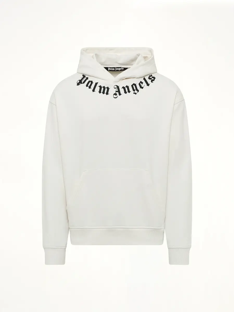 Palm Angels Neck Logo Regular Hoodie in Off White/black | Thumbnail 2 Palm Angels Neck Logo Regular Hoodie in Off White/black | Thumbnail 2