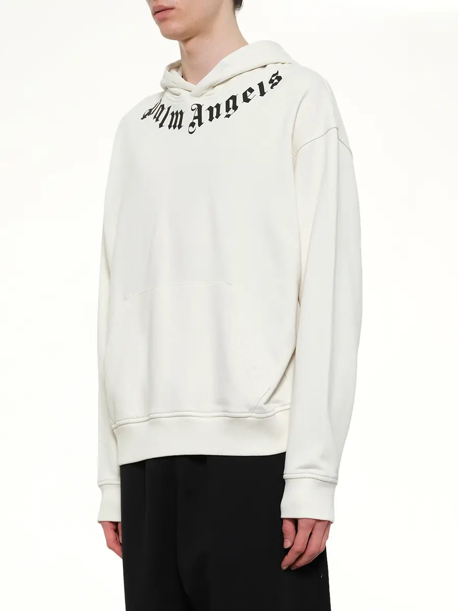 Palm Angels Neck Logo Regular Hoodie in Off White/black | Thumbnail 3 Palm Angels Neck Logo Regular Hoodie in Off White/black | Thumbnail 3