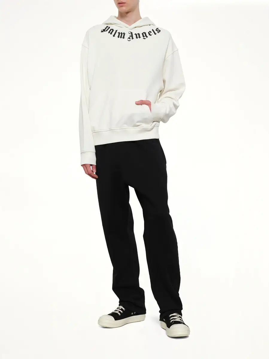 Palm Angels Neck Logo Regular Hoodie in Off White/black | Thumbnail 4 Palm Angels Neck Logo Regular Hoodie in Off White/black | Thumbnail 4
