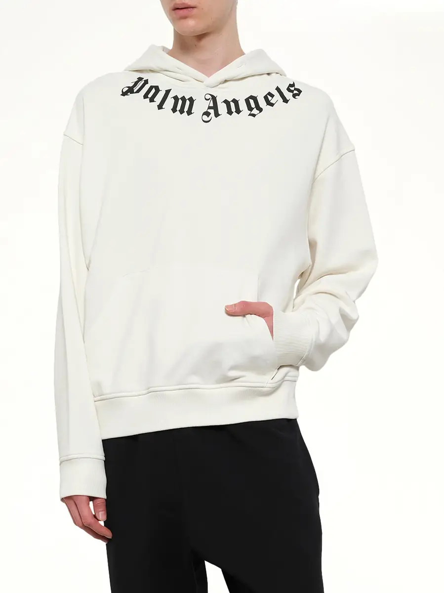 Palm Angels Neck Logo Regular Hoodie in Off White/black | Thumbnail 6 Palm Angels Neck Logo Regular Hoodie in Off White/black | Thumbnail 6