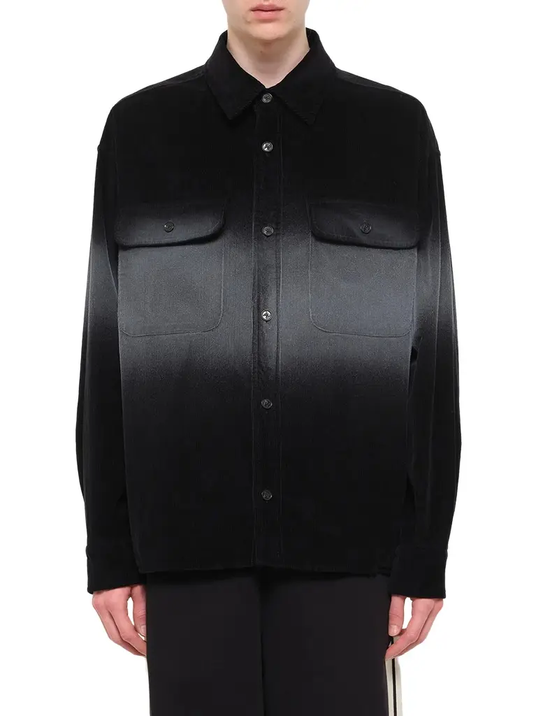 Palm Angels Faded Effect Classic Logo Loose Overshirt in Black/off White
