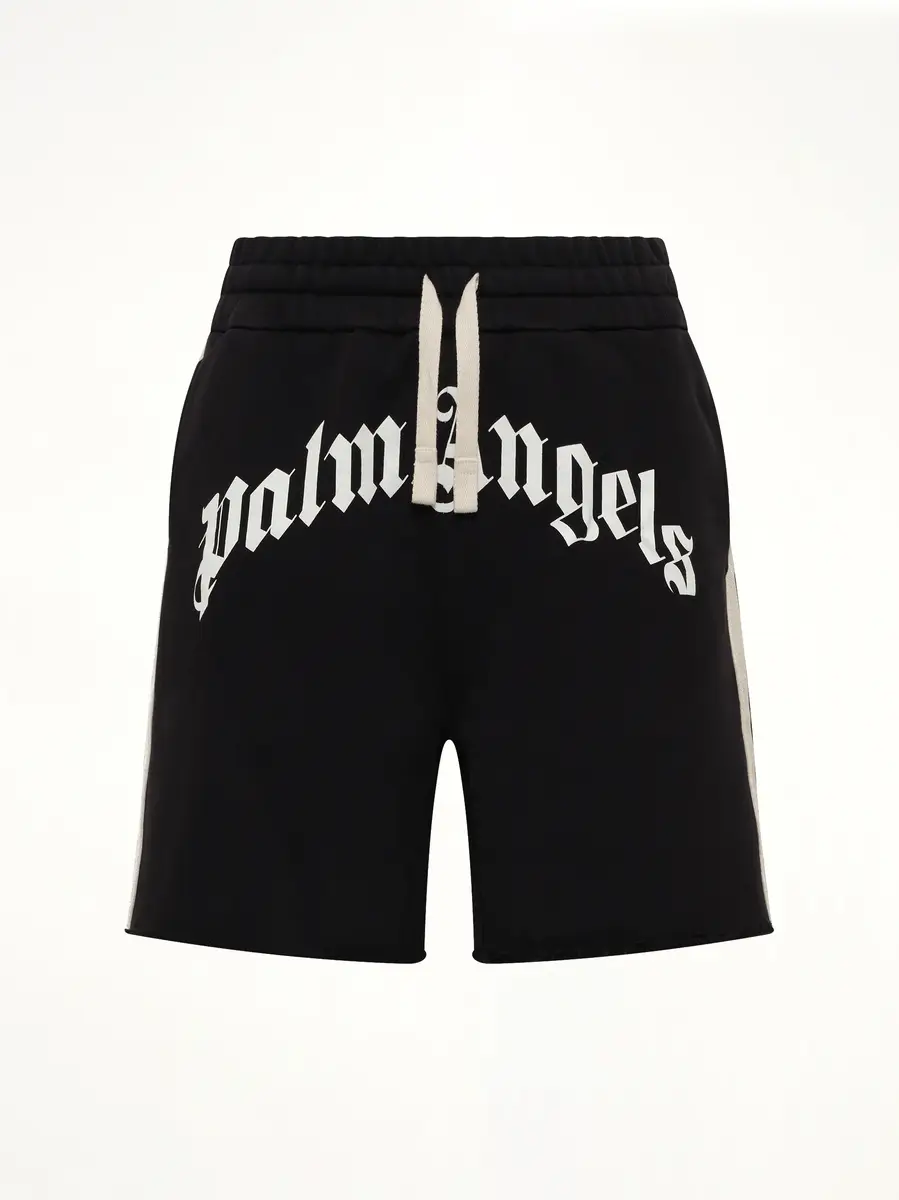 Palm Angels Curved Logo Track Sweatshorts in Black/off White | Thumbnail 2 Palm Angels Curved Logo Track Sweatshorts in Black/off White | Thumbnail 2