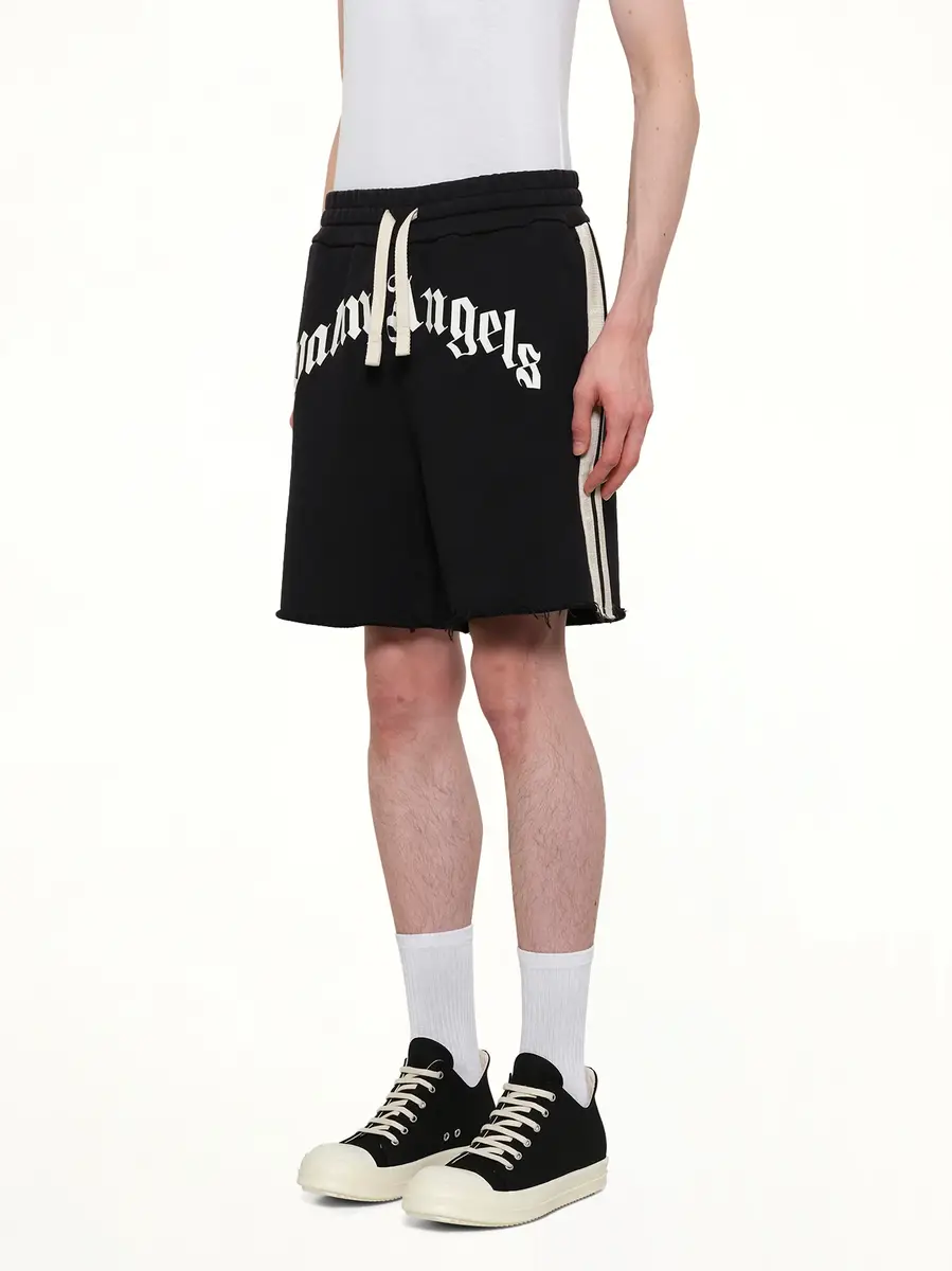 Palm Angels Curved Logo Track Sweatshorts in Black/off White | Thumbnail 3 Palm Angels Curved Logo Track Sweatshorts in Black/off White | Thumbnail 3