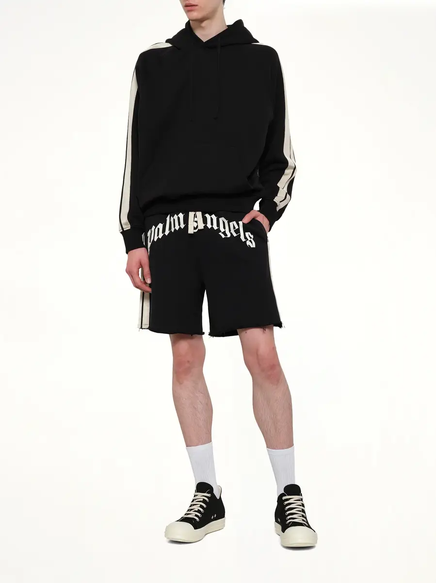 Palm Angels Curved Logo Track Sweatshorts in Black/off White | Thumbnail 4 Palm Angels Curved Logo Track Sweatshorts in Black/off White | Thumbnail 4
