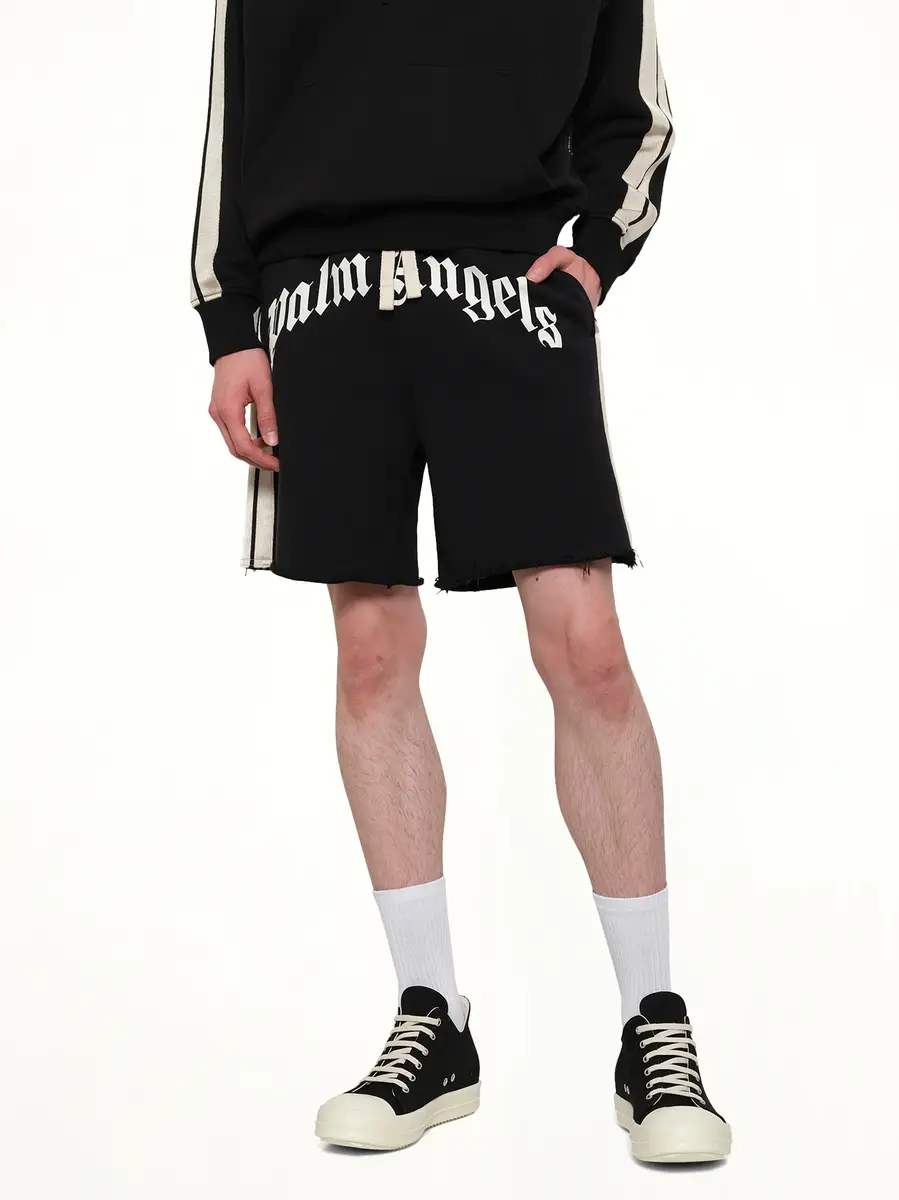 Palm Angels Curved Logo Track Sweatshorts in Black/off White | Thumbnail 6 Palm Angels Curved Logo Track Sweatshorts in Black/off White | Thumbnail 6