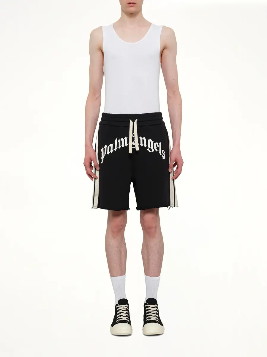 Palm Angels Curved Logo Track Sweatshorts in Black/off White | Thumbnail 7 Palm Angels Curved Logo Track Sweatshorts in Black/off White | Thumbnail 7