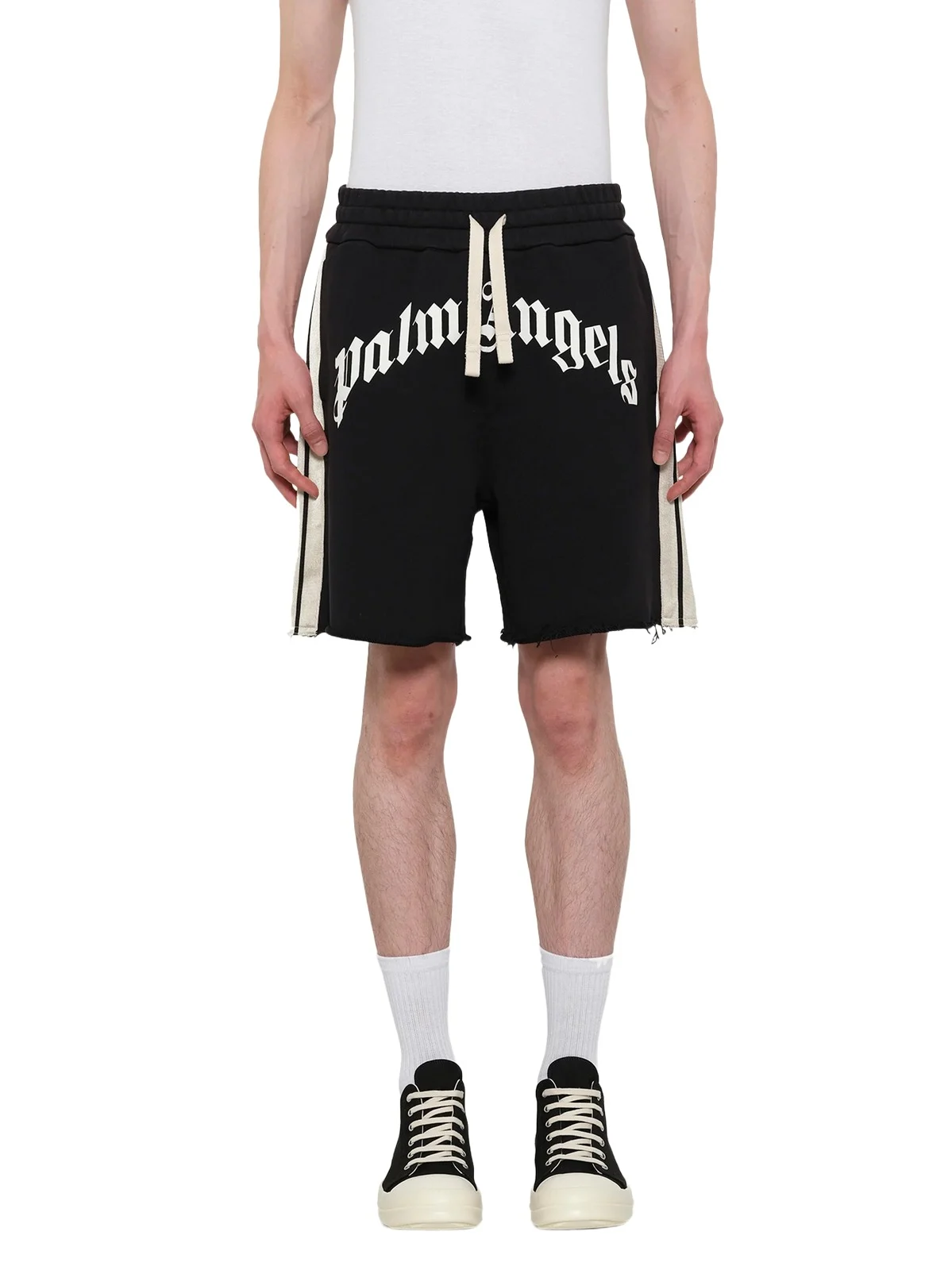 Curved Logo Track Sweatshorts in Black/off White Curved Logo Track Sweatshorts in Black/off White
