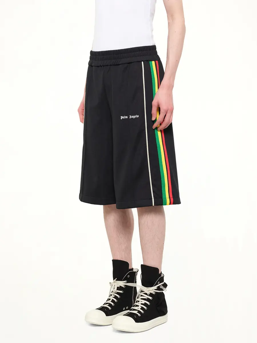 Palm Angels J Classic Logo Vint Track Shorts in Black/off White | Thumbnail 3 Palm Angels J Classic Logo Vint Track Shorts in Black/off White | Thumbnail 3